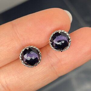 David Yurman Amethyst Round Cable Frame Stud Earrings - Purple & Sterling